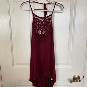 Maroon high neck lacy tank